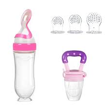 Set of 2. 90ML Newborn Baby Feeding Bottle Toddler Silicone Squeeze Feeding Spoon Milk Cereal Training Feeder and Fruit Feeder(Set of 2)