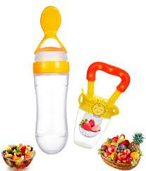 Set of 2. 90ML Newborn Baby Feeding Bottle Toddler Silicone Squeeze Feeding Spoon Milk Cereal Training Feeder and Fruit Feeder(Set of 2)