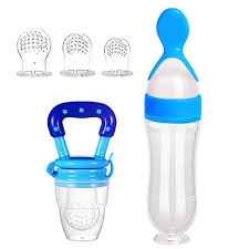 Set of 2. 90ML Newborn Baby Feeding Bottle Toddler Silicone Squeeze Feeding Spoon Milk Cereal Training Feeder and Fruit Feeder(Set of 2)