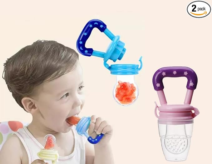 Baby Fruit Feeder Pacifier Nibbler for Baby Silicone Fruit and Juice Feeder Teether for Baby Kids Nipple Pacifier for Fruits with Protective Cap Multicolor