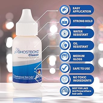 GHOSTBOND XL Hair Replacement Adhesive 1.3oz- Invisible Wig Bonding Glue: Water & Oil-Resistant, Non-Toxic, Light Hold for Secure and Natural-Looking Poly and Lace Hairpiece, Wigs & Toupee Systems