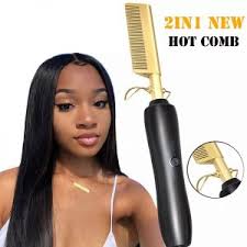 Hot Comb + ITK Wax Stick  Multifunctional Copper Hair Straightener for American African Hair - Gold