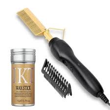 Hot Comb + ITK Wax Stick  Multifunctional Copper Hair Straightener for American African Hair - Gold