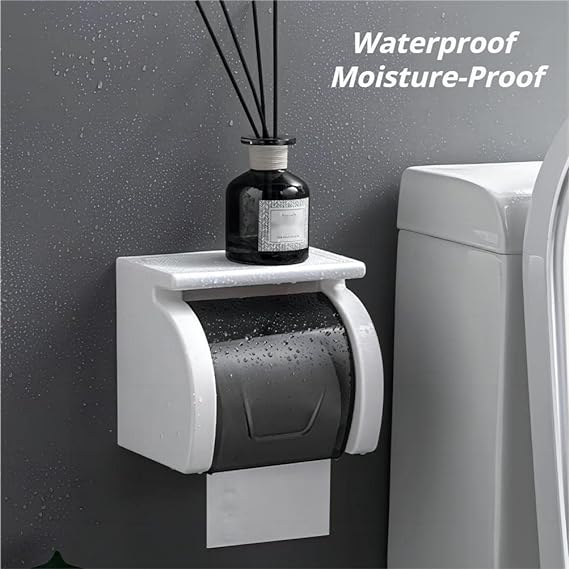 Toilet Roll Holder Wall Mounted, Self Adhesive Toilet Paper Holder with Shelf for Bathroom & Kitchen, Waterproof,