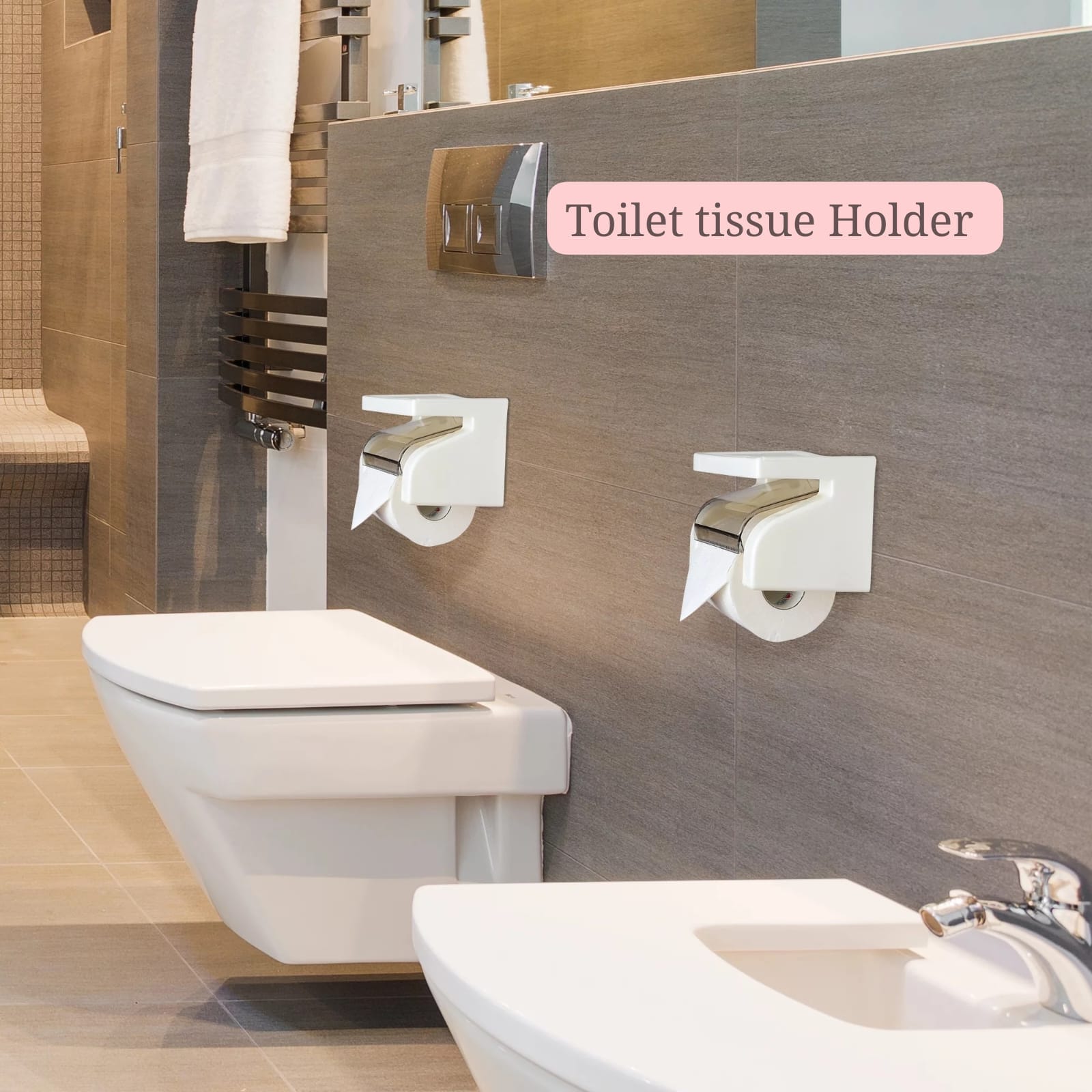 Toilet Roll Holder Wall Mounted, Self Adhesive Toilet Paper Holder with Shelf for Bathroom & Kitchen, Waterproof,