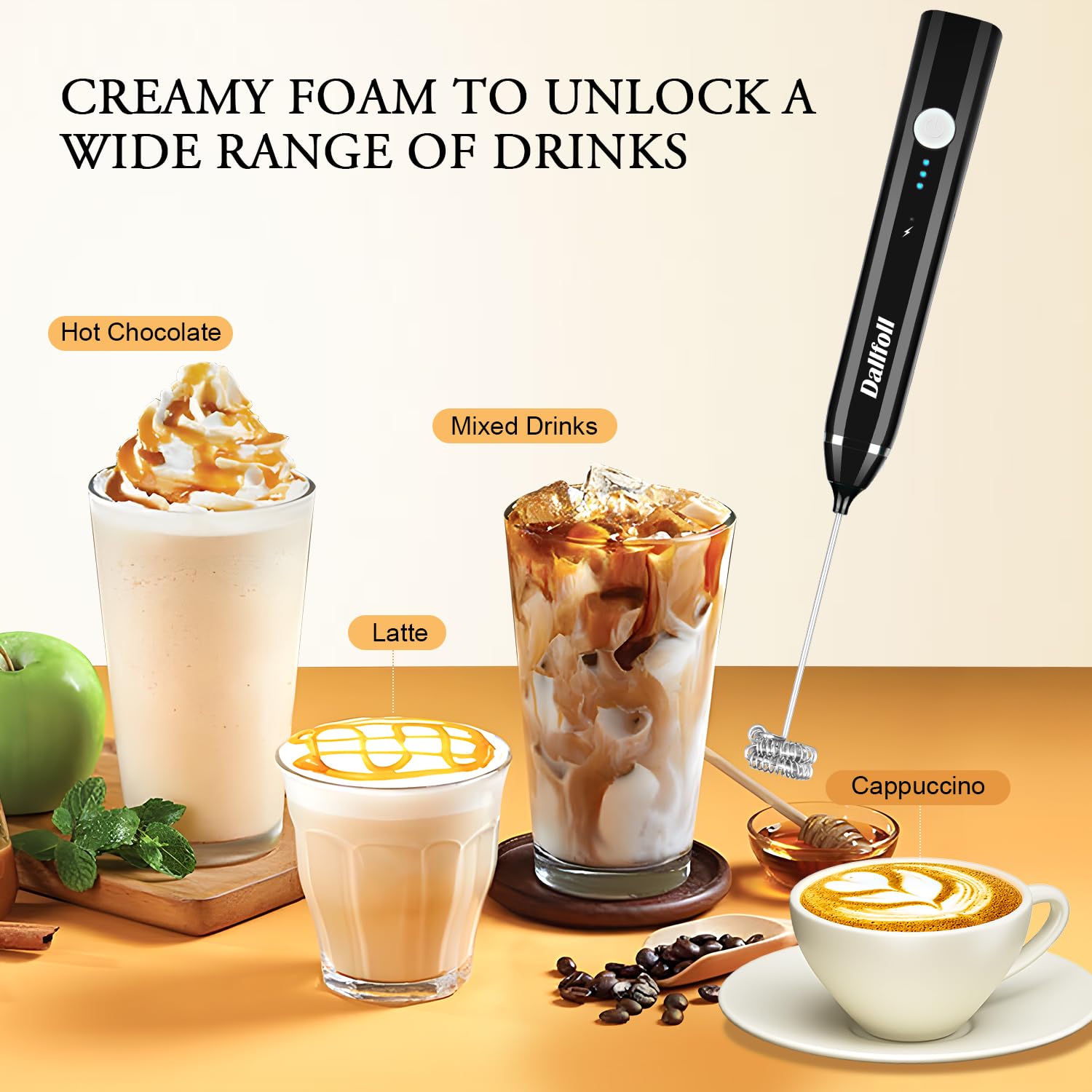 OFFER 2 in1 Electric Milk Frother, Rechargeable hand-Held Electric Milk Frother 3 Adjustable USB Charging Can Be Used forBulletproof Coffee Protein Drinks Matcha Coffee Whisk