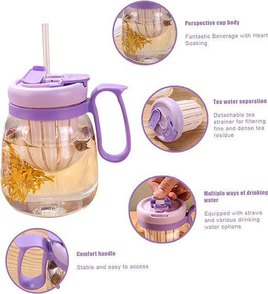 850Ml Drinking Jars With Tea Infuser For Juices Drinking Tea And Water Separation Tea Bottle Tea Infuser Water Cup With Straw Tea Separation
