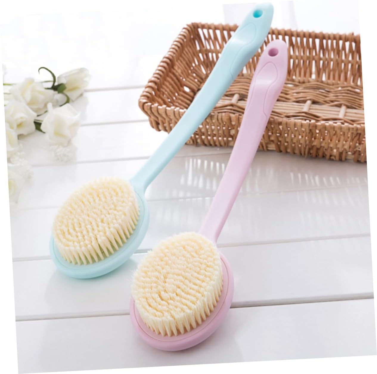 SALE 2PCS Soft bristles Back Scrubber Toddler Faucet Extension Bath Scrubber Shower Bath Body Brush Back Brush Radiant Skin After Shower Patriotic Headband Women Scrubbers Long Handle