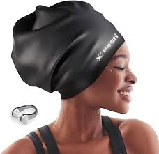 Large Swim Cap for Braids and Dreadlocks Extensions Weaves Long Hair, Waterproof Silicone Cover Ear Bath Pool Shower