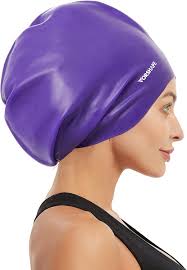 Large Swim Cap for Braids and Dreadlocks Extensions Weaves Long Hair, Waterproof Silicone Cover Ear Bath Pool Shower