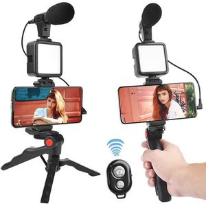 Camera Video Recording Vlogging Kit for Video Making, Mic, Mini Tripod Stand, LED Light & Phone Holder Clip for Making Videos Podcasting Black