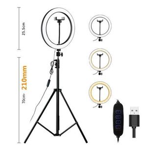 2.1M Tripod Stand with 10 Inch LED Ring Light- Dimmable Beauty Ringlight for Selfie Live Stream/Makeup/Youtube/Tiktok Video