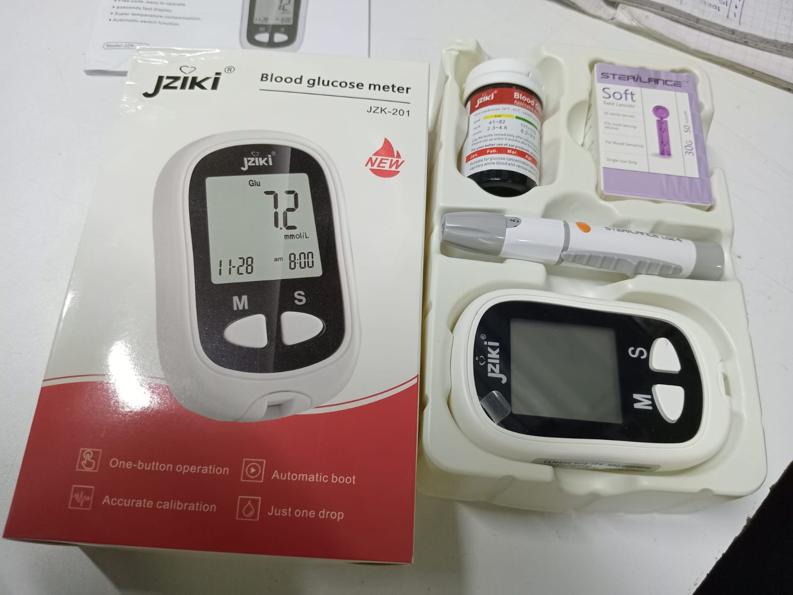 Jziki Smart Glucometer Exact Blood Glucose Meter Diabetes Home Blood Sugar Tester Kit with 50pcs Strips and 50 Lancets