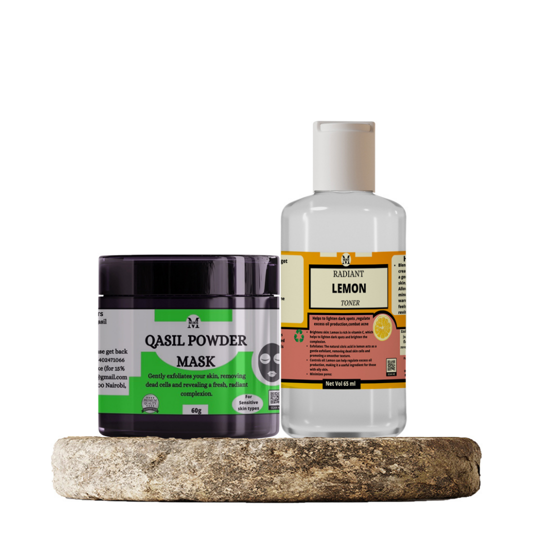 Qasil Powder with Lemon Toner - Deep Cleansing ,Acne-Combatting Power:,Toning and Balancing Brightening Boost, Reduction of Dark Spots