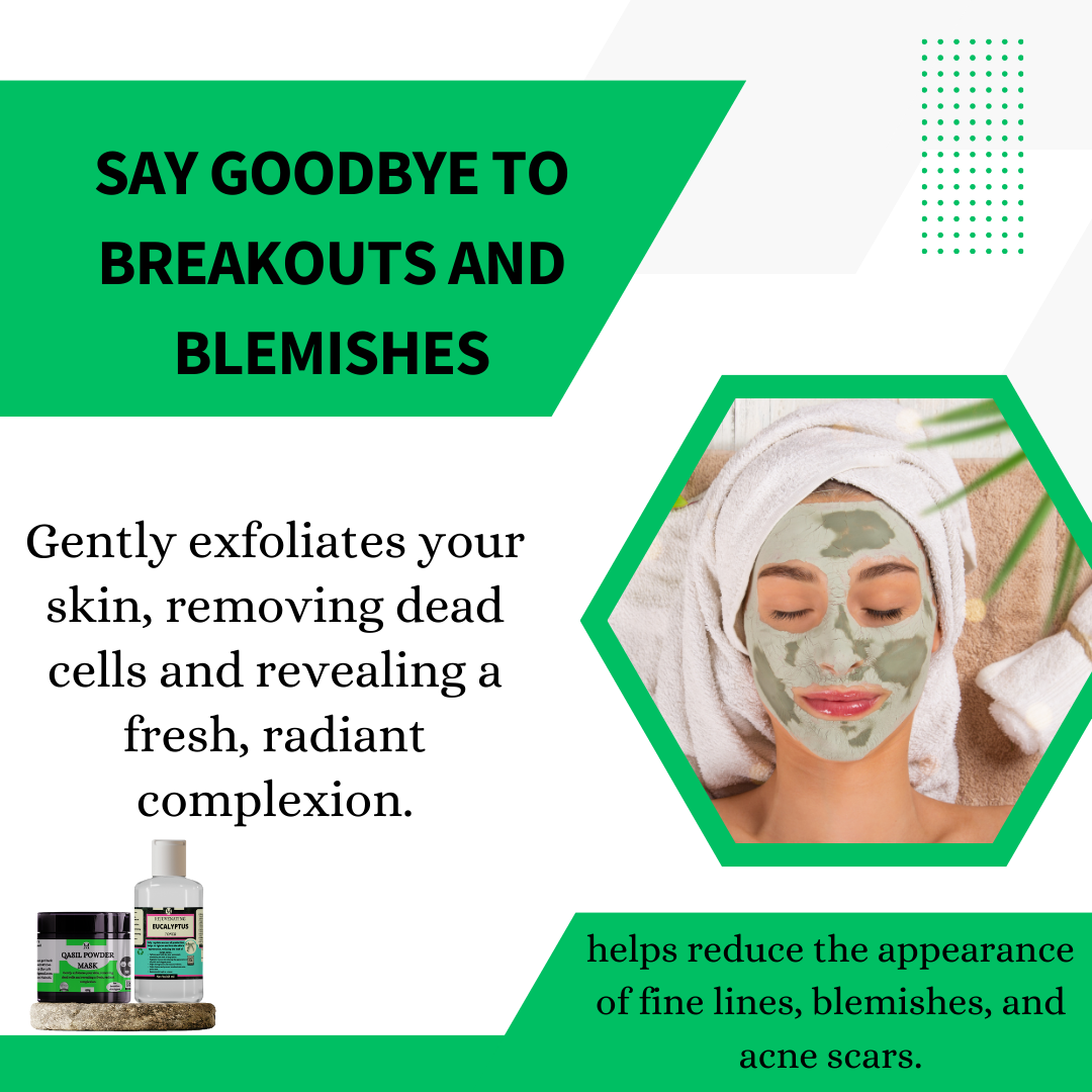 Qasil Powder and Eucalyptus Toner - Gentle Exfoliation,Balancing Oil production,Fade Blemishes,Boost Radiance.Tighten Pores