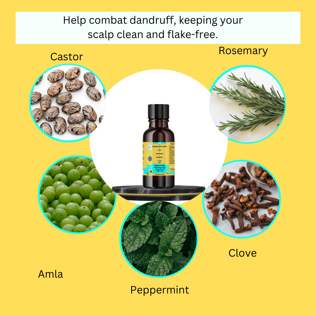 Jamaican Black castor,Amla,Rosemary,peppermint & Clove Oils - for Thinning Hair ,Brittle Strands,Dullness,Itchy Scalp,Hair Breakage,Slow Growth
