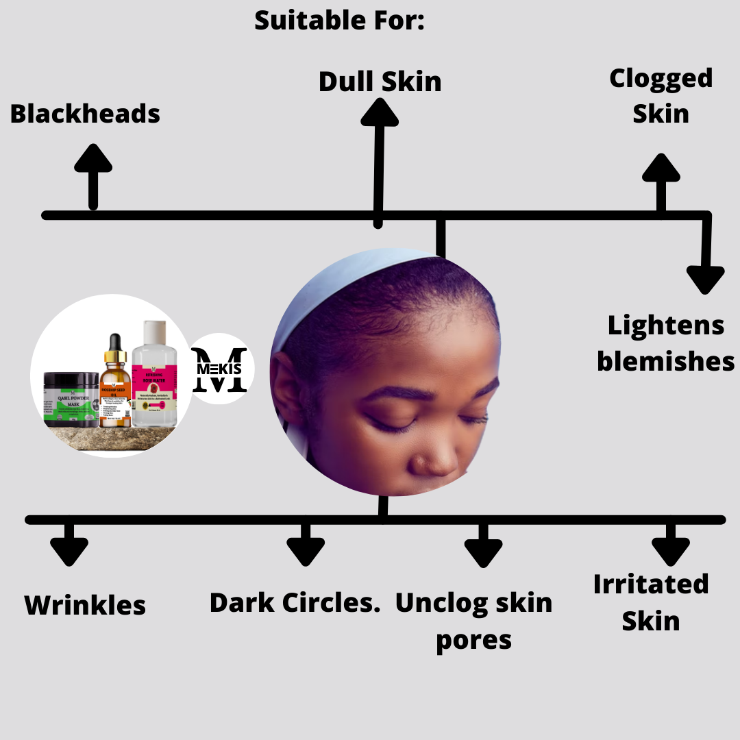 Qasil Powder, Rose Water, and Rosehip Seed Oil Pack - Your Complete Skincare Arsenal for Radiant, Healthy Skin!