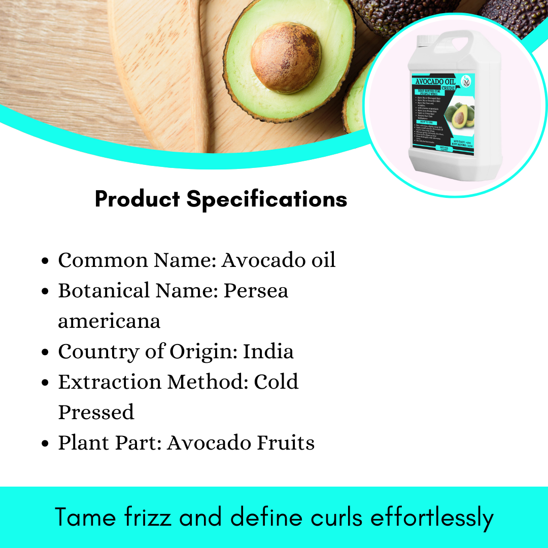 Avocado Oil (Crude) - 1 litre,For Dry or Damaged Hair, Dry or Sensitive Skin, Eczema or Psoriasis