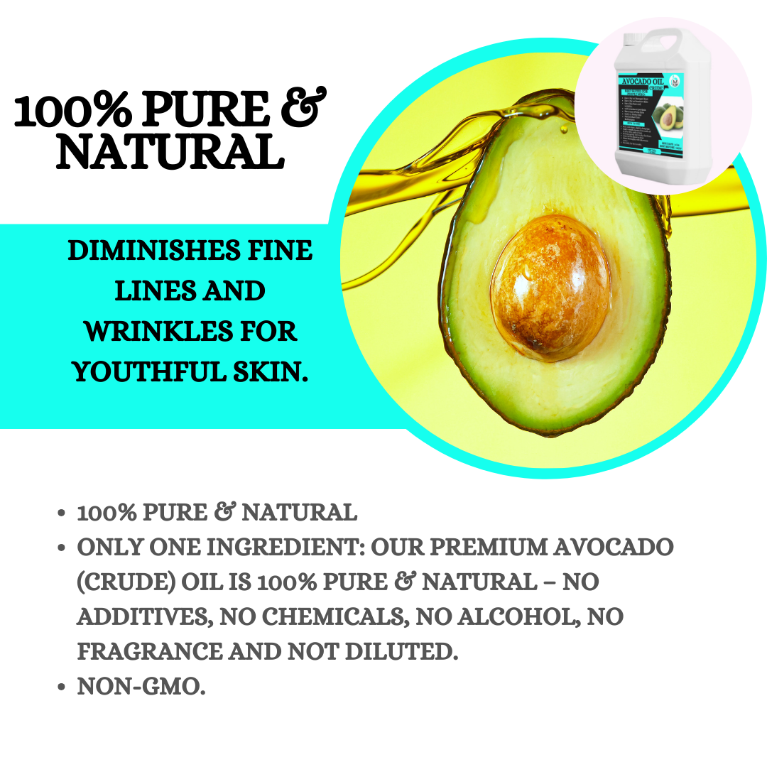 Avocado Oil (Crude) - 1 litre,For Dry or Damaged Hair, Dry or Sensitive Skin, Eczema or Psoriasis