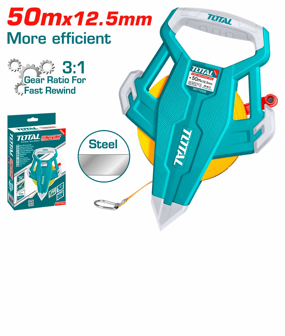 TOTAL Steel measuring tape  50M