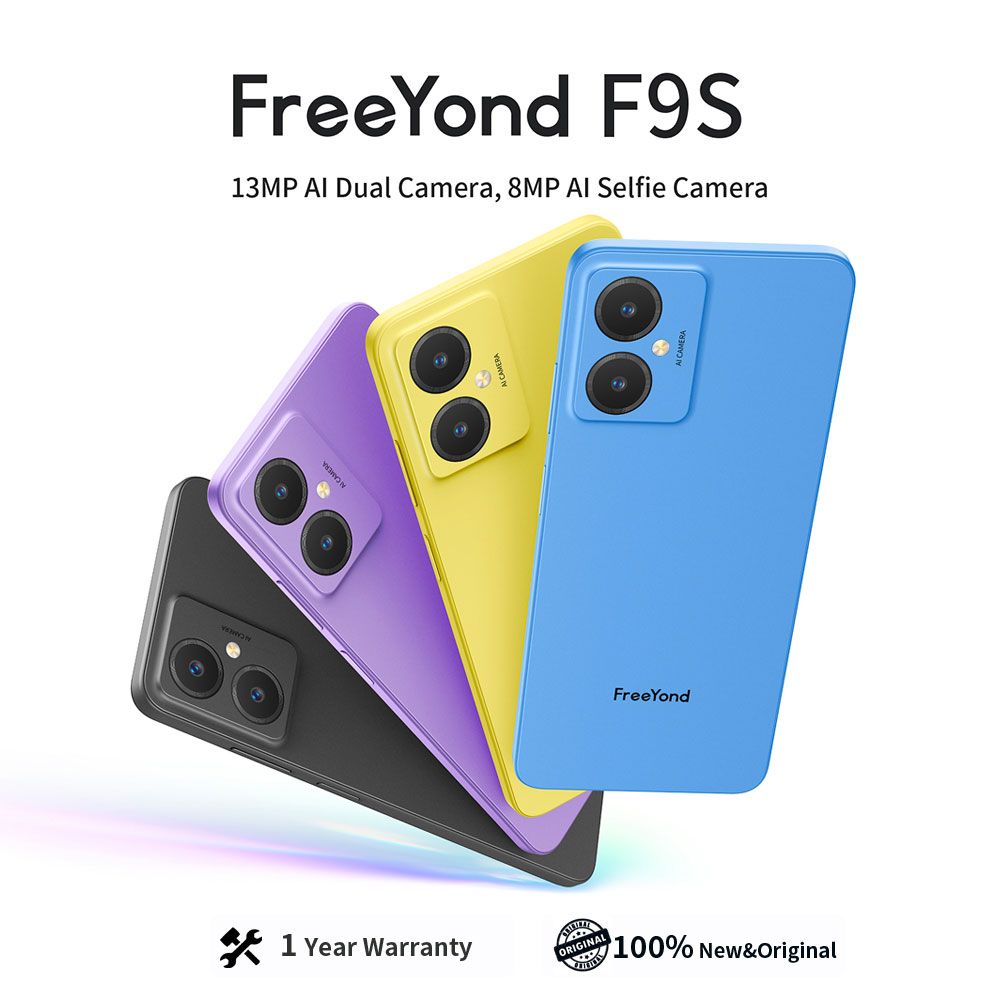 New FreeYond F9S Android 13 Original  6.52" HD+ 13MP Dual Rear Camera 8MP Sefile Camera Android Smartphone, Dual SIM 4G Side Fingerprint Phones 5000mAh 64GB ROM 2GB RAM+2GB Extended RAM