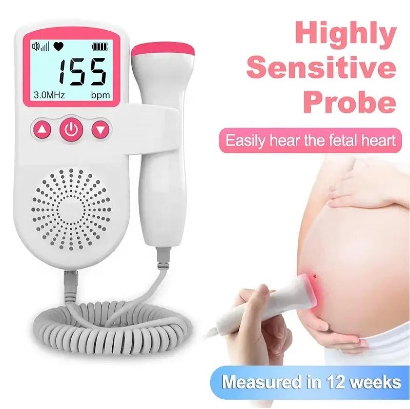 Portable Fetal Doppler Machine for Pregnancy - Accurate Baby Heart Rate Monitor Baby Heart Beat Detector  Backlight LCD Probe