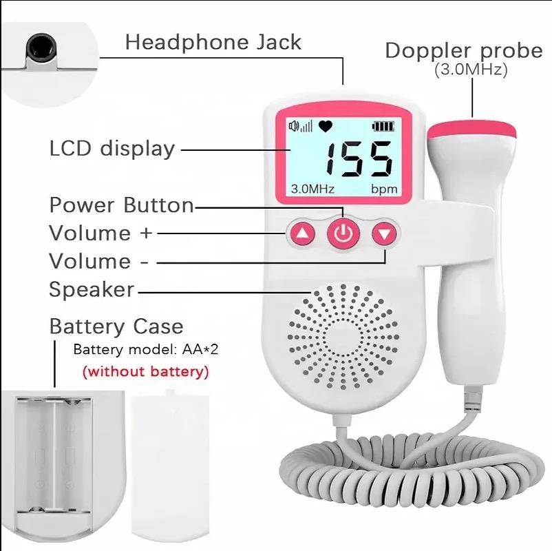 Portable Fetal Doppler Machine for Pregnancy - Accurate Baby Heart Rate Monitor Baby Heart Beat Detector  Backlight LCD Probe