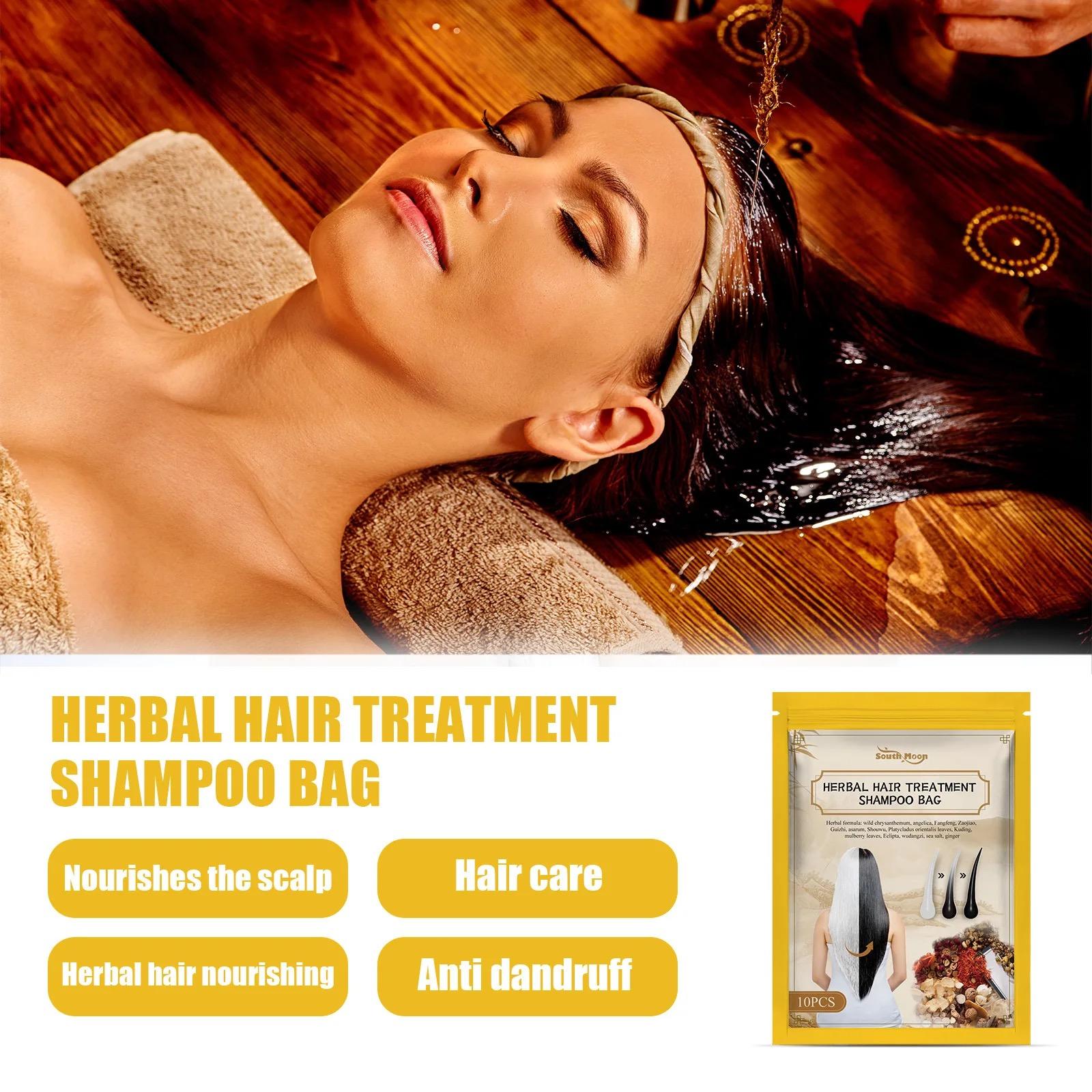 10 pcs HERBAL HAIR TREATMENT SHAMPOO BAG Moisturizing  Cleaning Care Herbal Hair Shampoo Bag Ginger Extract Natural Hair Darkening Repair Strong Hair Root Moisturizer Hair Cleaning Treatment