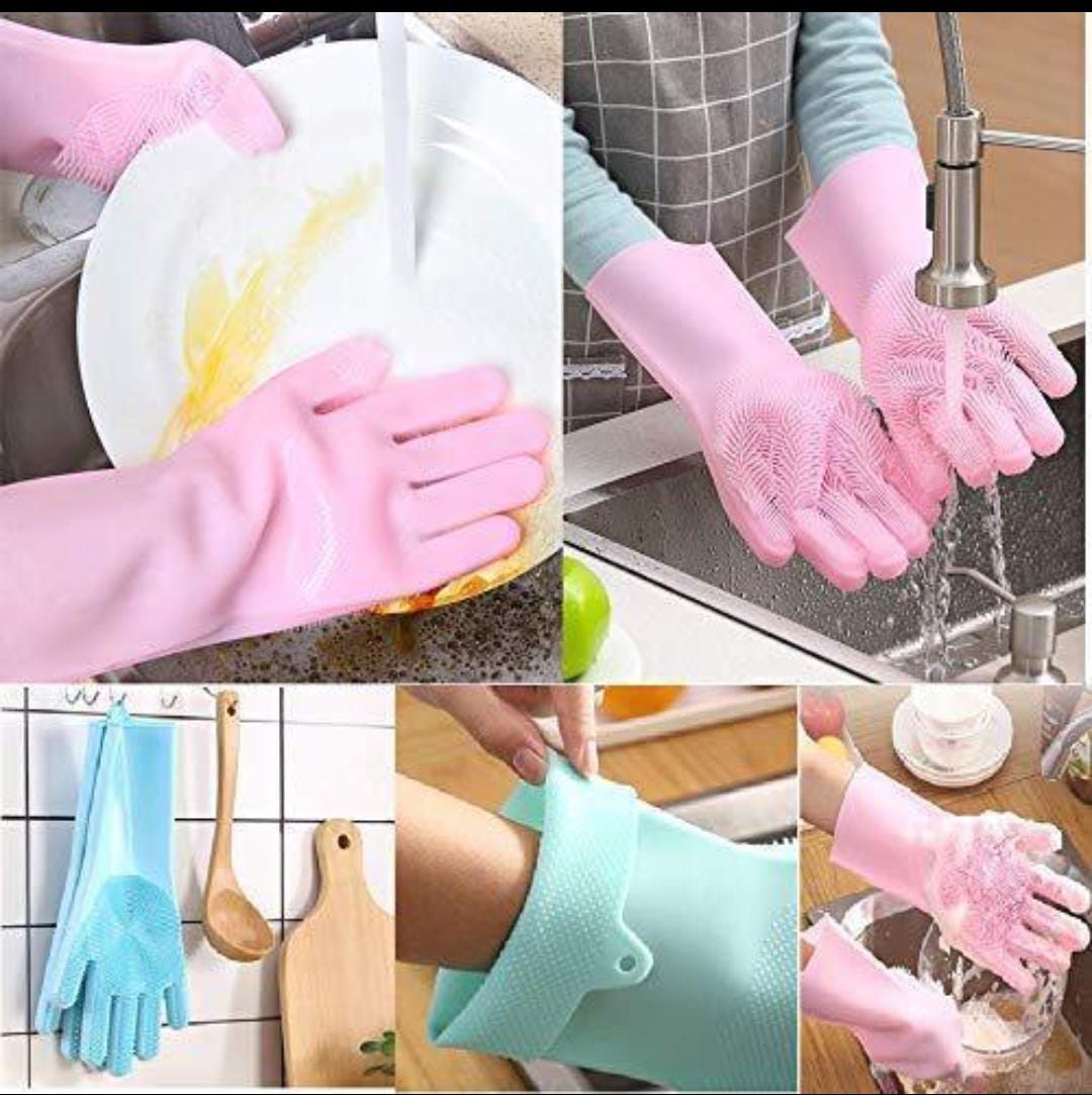 Silicone kitchen gloves Gloves Bathroom Kitchen Cleaning Gloves Magic Gloves Cleaning Tools Random