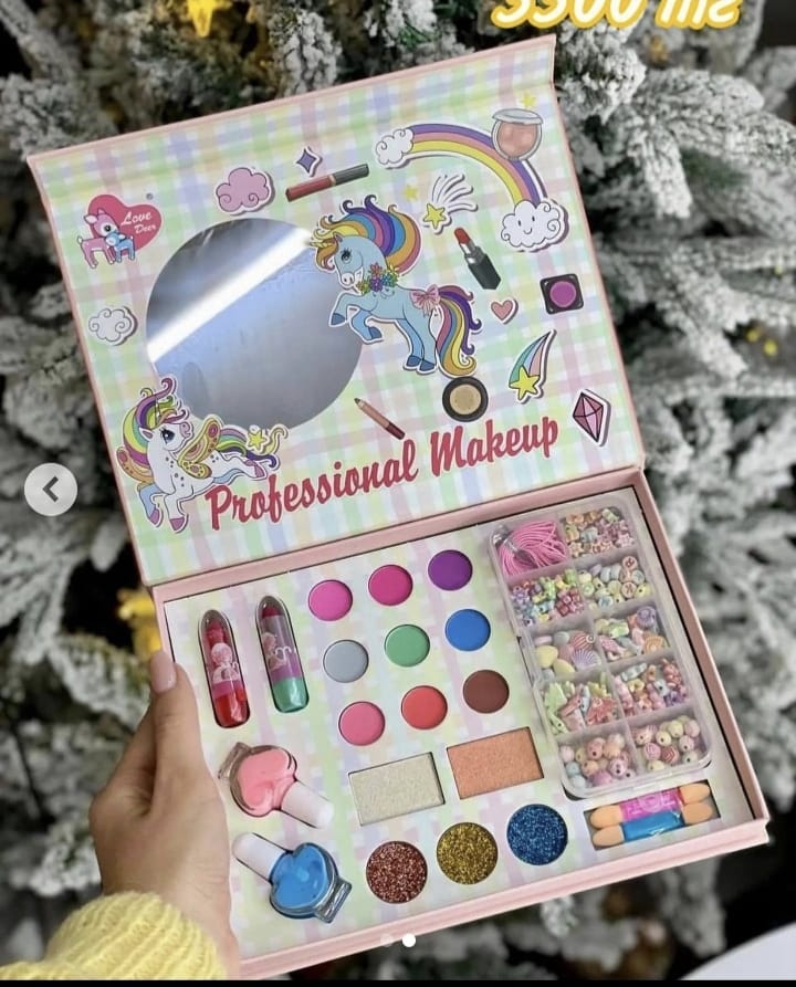 Kids unicorn make up kits Unicorn Non-toxic Makeup Set with Mirror, and DIY Beads 3+ Years Birthday gift Present Christmas Gift Colorful