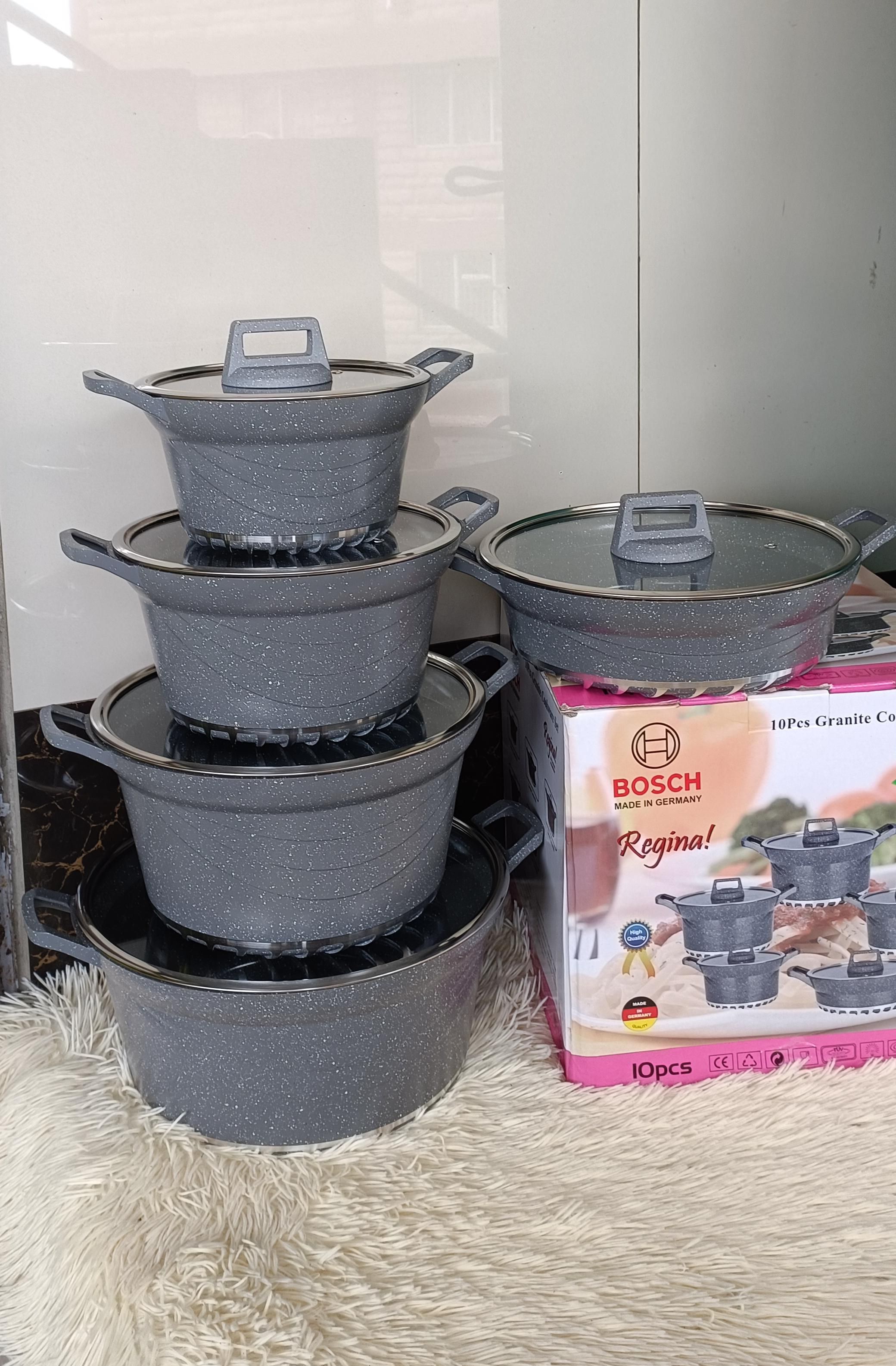 Original Bosch granite sufuriasBosch granite cookware 10pcs Granite Non-stick Cookware/Sufuria Set