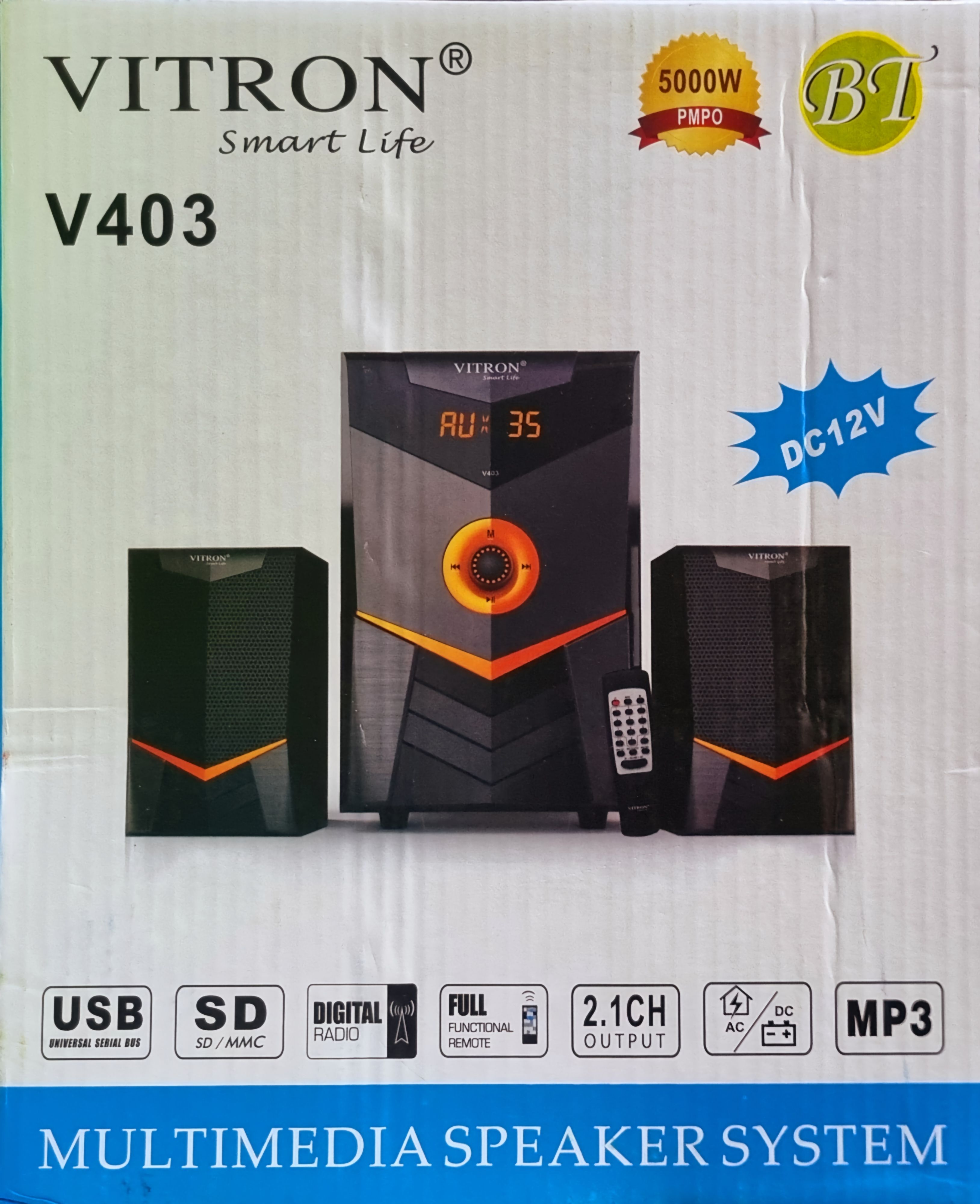 Vitron V403 2.1 Multimedia Speaker System 12000W PMPO Subwoofer AC/DC Home Theatre System with Remote Control Bluetooth Woofer BT/USB/FM