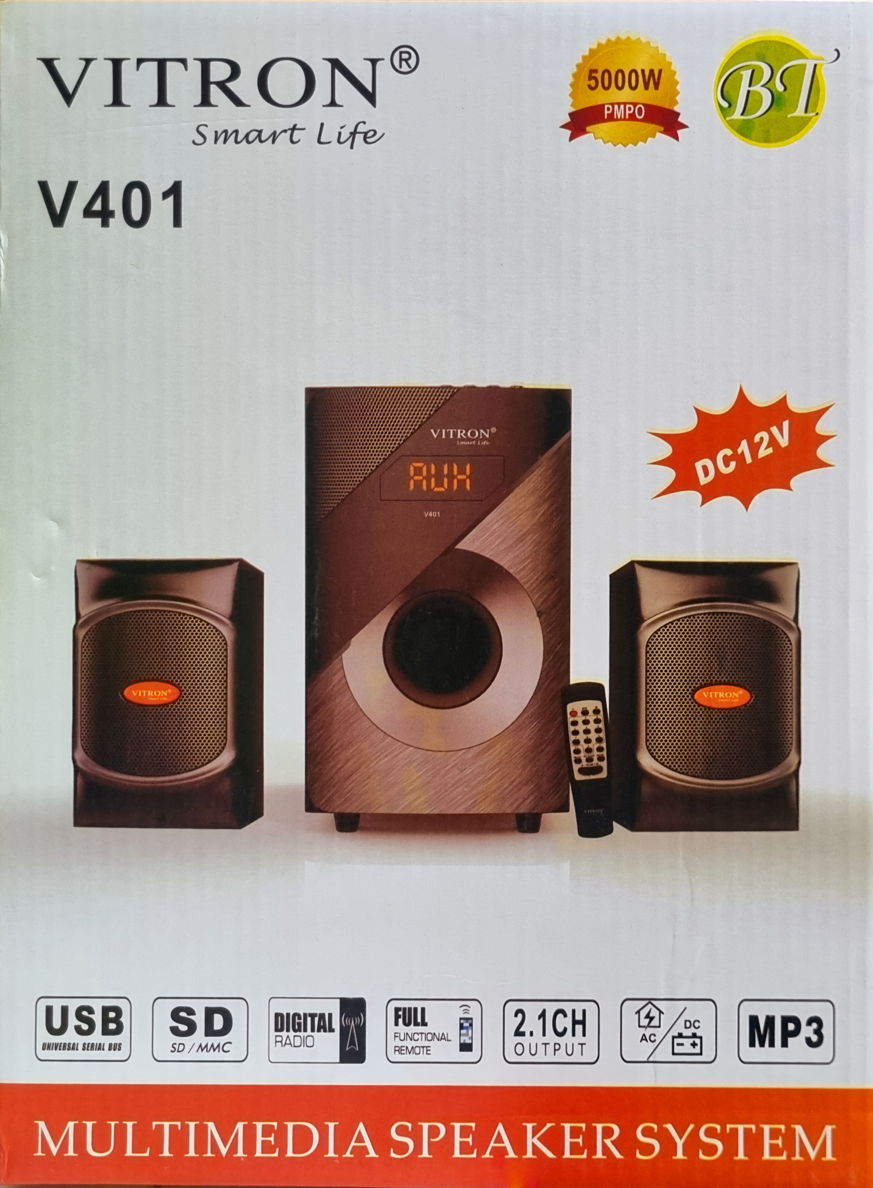 Vitron V401 2.1  Multimedia Bluetooth Woofer Home Audio System Speaker System AC/DC Subwoofer 5000W with Remote Control