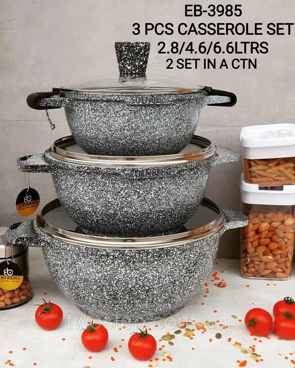 EB 3985 3pcs Casserole Heat resistant Nice Dinner Food serving dish with glass lid. Keep your food containers organized and centrally located with this Food Storage Set.