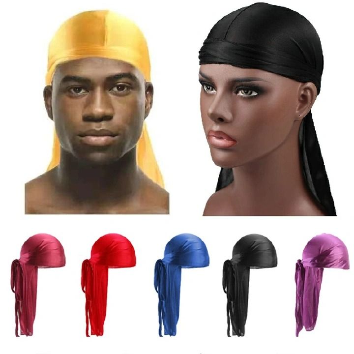 Men's Silky Durags Long Satin Turban Hat Wigs Doo Durag Biker Headwrap Pirate Hat Men Cap Men Hair Accessories Long Tail Du-Rag
