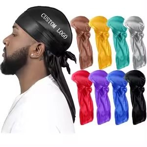 Men's Silky Durags Long Satin Turban Hat Wigs Doo Durag Biker Headwrap Pirate Hat Men Cap Men Hair Accessories Long Tail Du-Rag