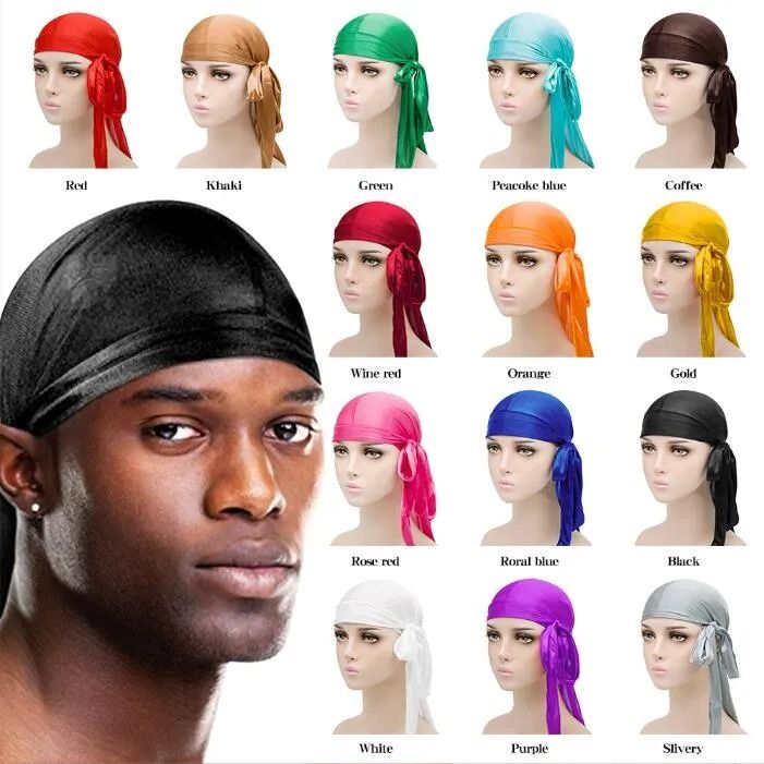 Men's Silky Durags Long Satin Turban Hat Wigs Doo Durag Biker Headwrap Pirate Hat Men Cap Men Hair Accessories Long Tail Du-Rag