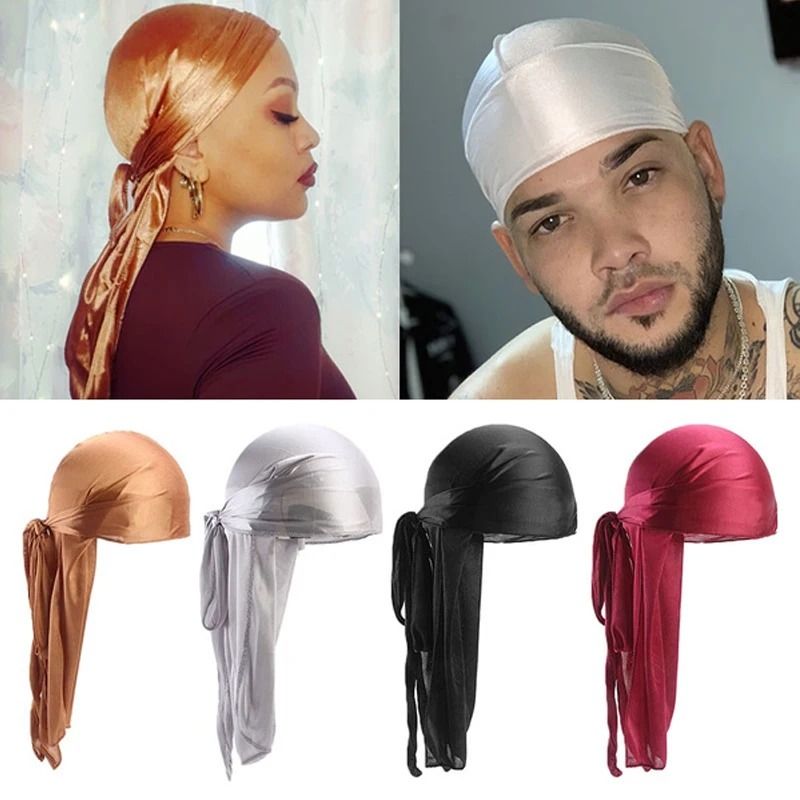 Men's Silky Durags Long Satin Turban Hat Wigs Doo Durag Biker Headwrap Pirate Hat Men Cap Men Hair Accessories Long Tail Du-Rag