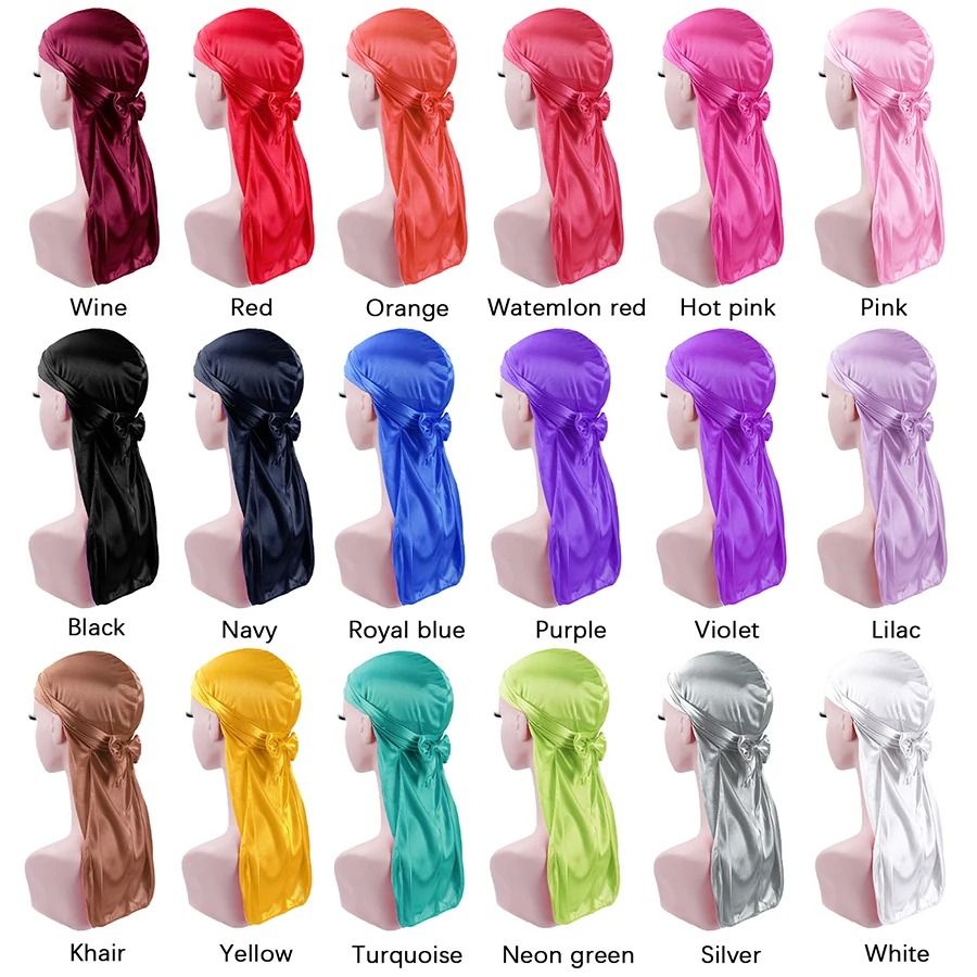 Men's Silky Durags Long Satin Turban Hat Wigs Doo Durag Biker Headwrap Pirate Hat Men Cap Men Hair Accessories Long Tail Du-Rag