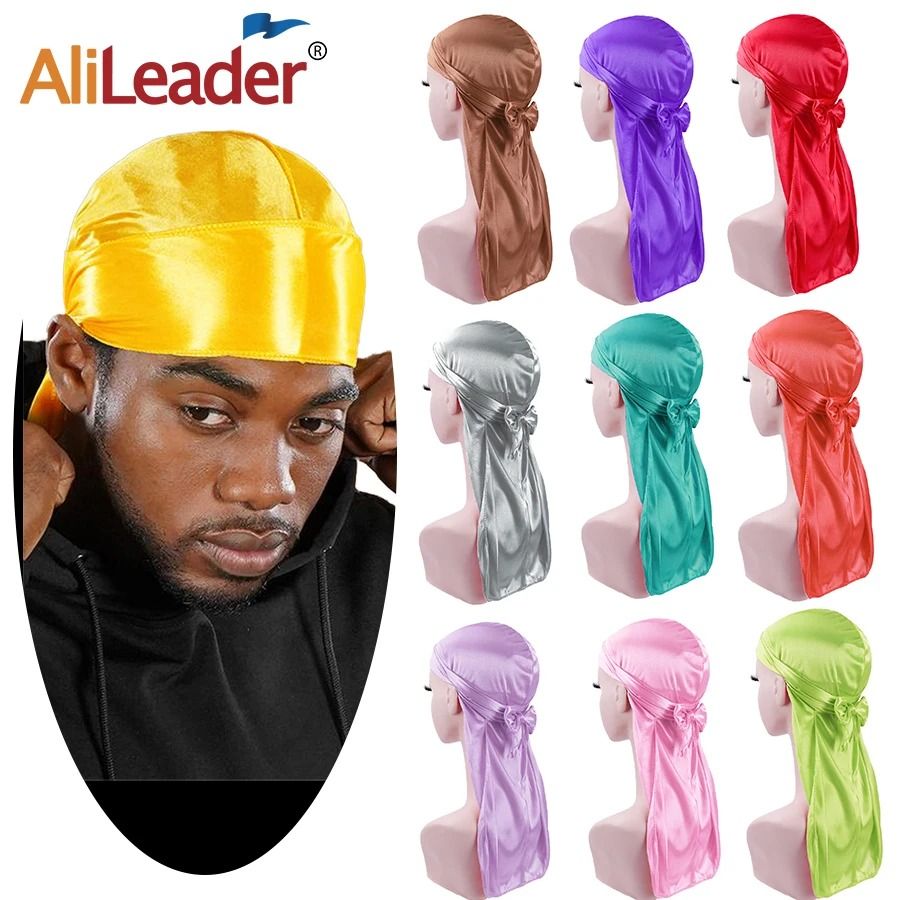 Men's Silky Durags Long Satin Turban Hat Wigs Doo Durag Biker Headwrap Pirate Hat Men Cap Men Hair Accessories Long Tail Du-Rag