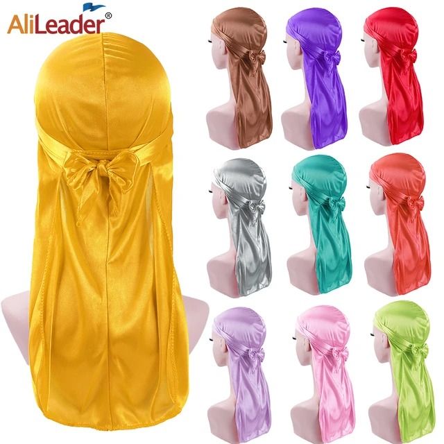 Men's Silky Durags Long Satin Turban Hat Wigs Doo Durag Biker Headwrap Pirate Hat Men Cap Men Hair Accessories Long Tail Du-Rag