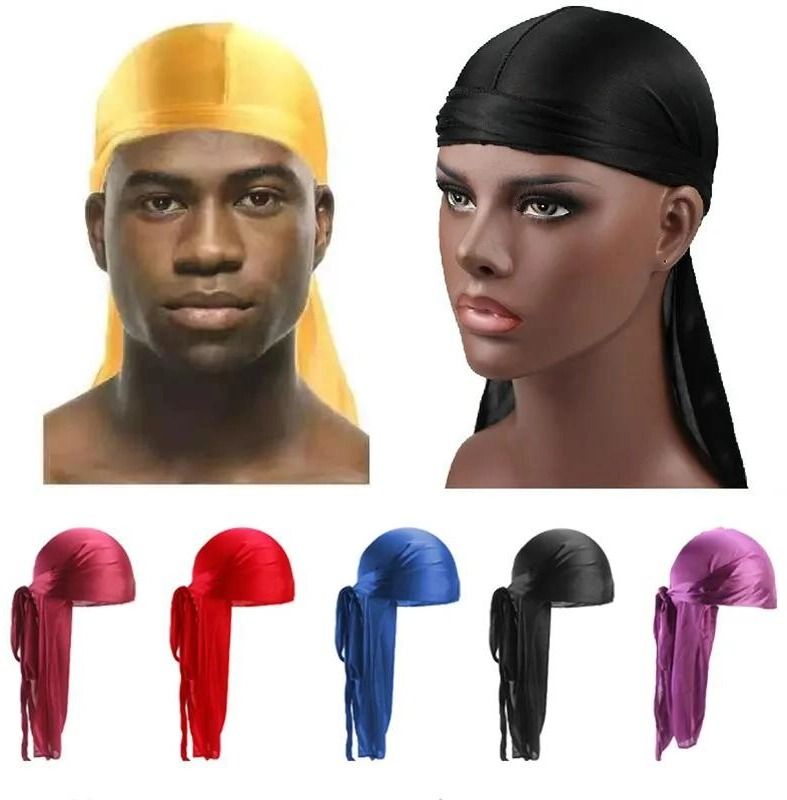 Men's Silky Durags Long Satin Turban Hat Wigs Doo Durag Biker Headwrap Pirate Hat Men Cap Men Hair Accessories Long Tail Du-Rag