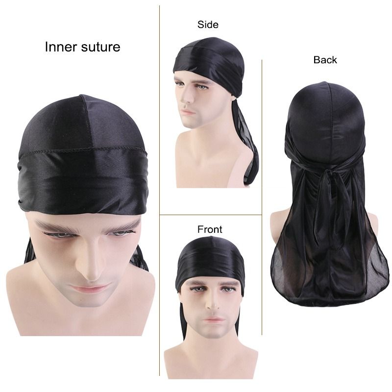 Men's Silky Durags Long Satin Turban Hat Wigs Doo Durag Biker Headwrap Pirate Hat Men Cap Men Hair Accessories Long Tail Du-Rag