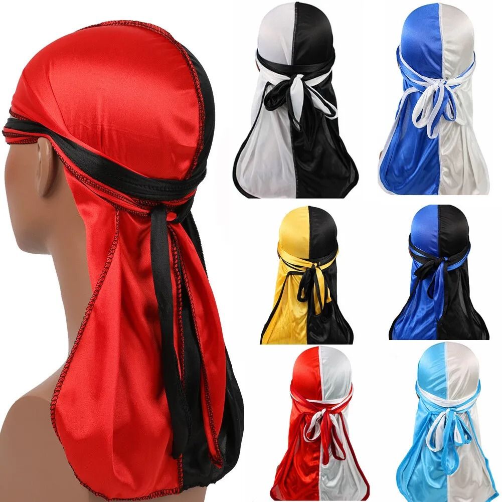 Men's Silky Durags Long Satin Turban Hat Wigs Doo Durag Biker Headwrap Pirate Hat Men Cap Men Hair Accessories Long Tail Du-Rag