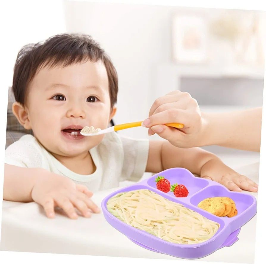 Silicone  STICKIE PLATE No spill snack bowl with partitions  for baby feeding traininghis uniquely cute plate is designed to brighten up your baby's mealtime Divided into three sections,