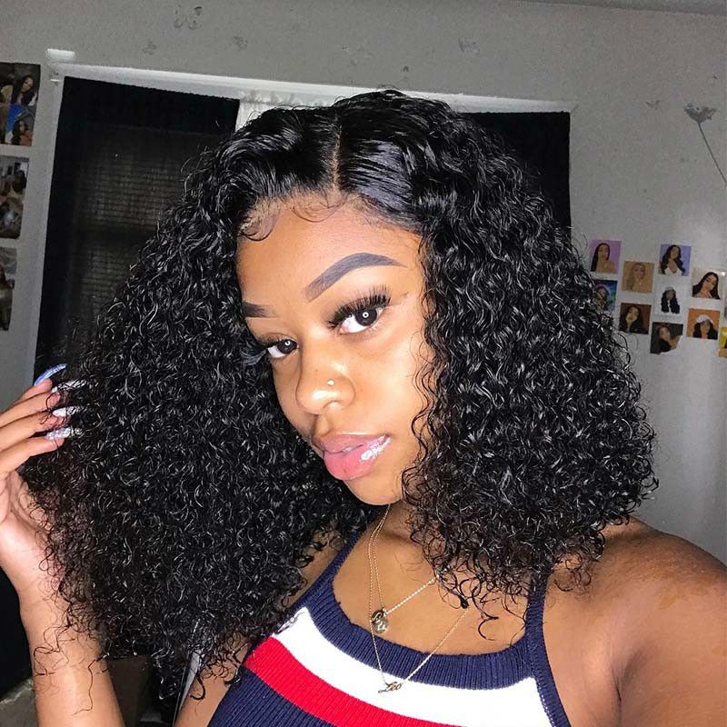 Deep Wave 180% Density Pre-Plucked Side Part Short Bob Lace Frontal Brazilian Virgin Human Hair Wigs For Black Woman