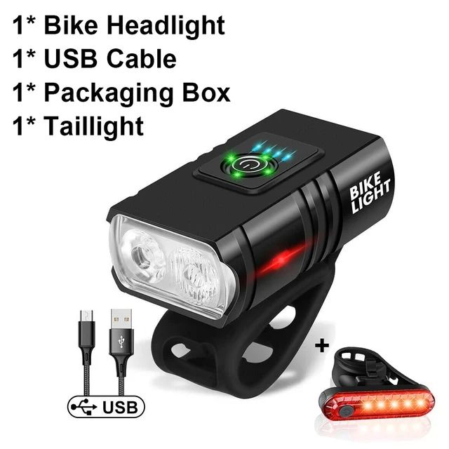 Bicycle Light 2T6 LED Front USB Rechargeable MTB Mountain Bicycle Lamp 1000LM Bike Headlight Flashlight Cycling Accessories Tail