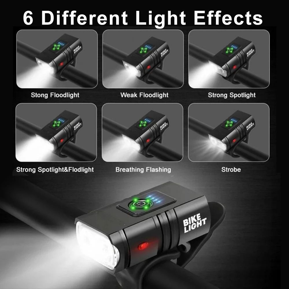 Bicycle Light 2T6 LED Front USB Rechargeable MTB Mountain Bicycle Lamp 1000LM Bike Headlight Flashlight Cycling Accessories Tail