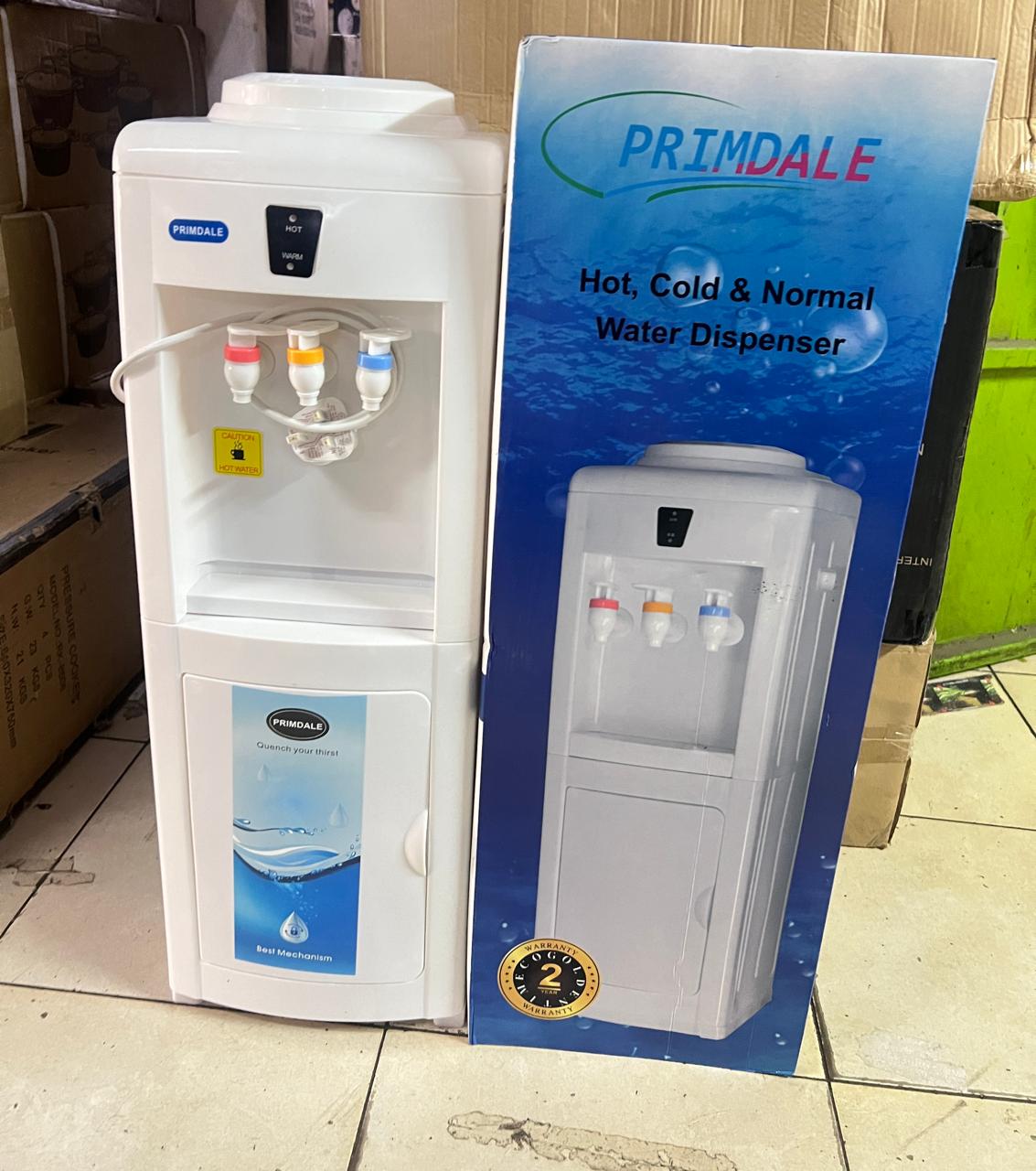 3 tap primadele standing dispenser hot cold normal water Sleek black design
Three spouts for hot and cold water
Child safety lock on hot water spout
Energy-efficient