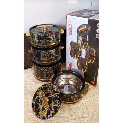 4 pcs infinite insulated hotpot hey are insulated with tough, oduorless, hygienic, durable and virtually unbreakable plastic.Comes with a handle mad eof pvc for carrying during outdoor,picnics / brunc